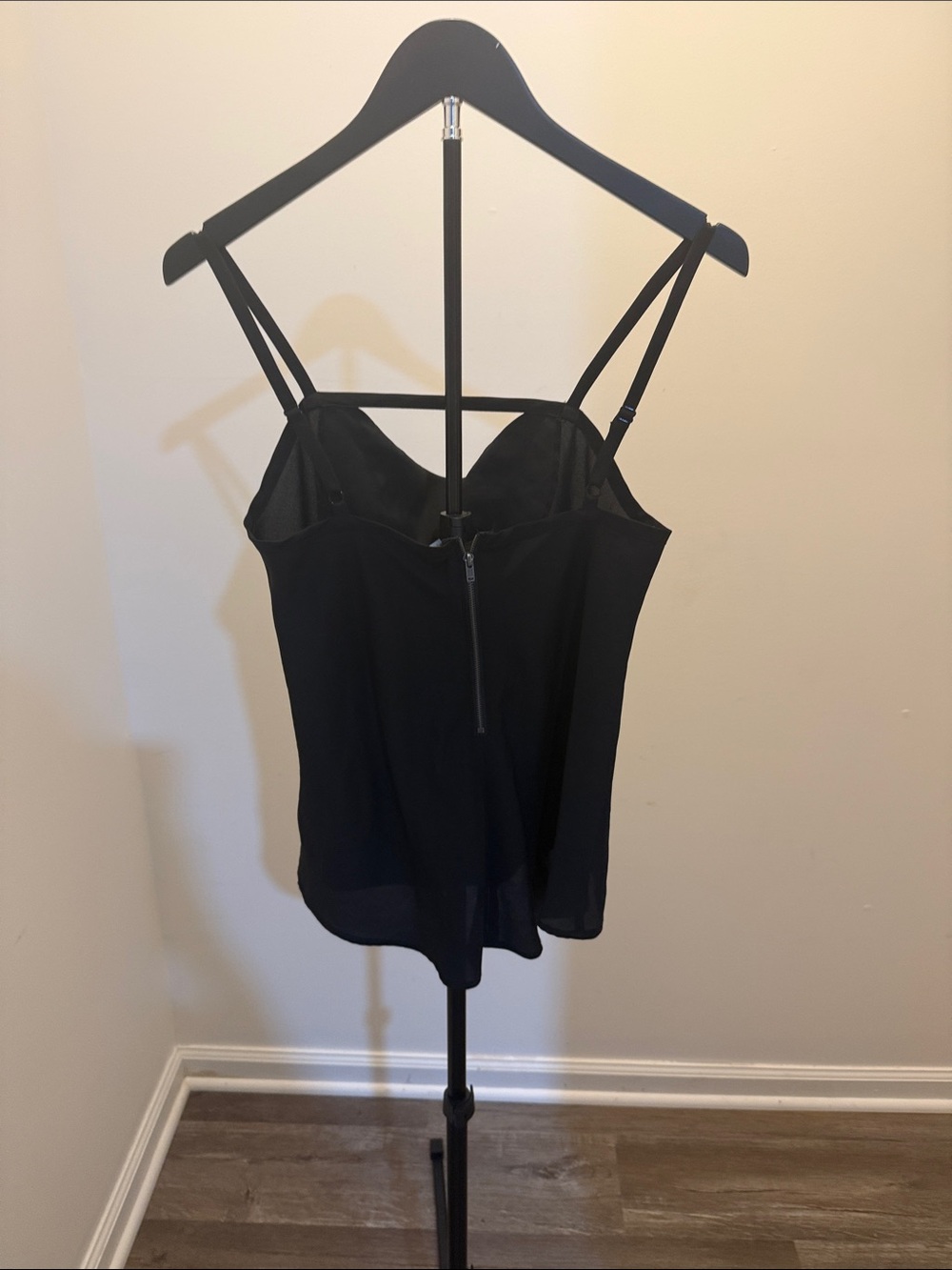 Sparkle & Fade Black Strappy Cami with Front Zipper
